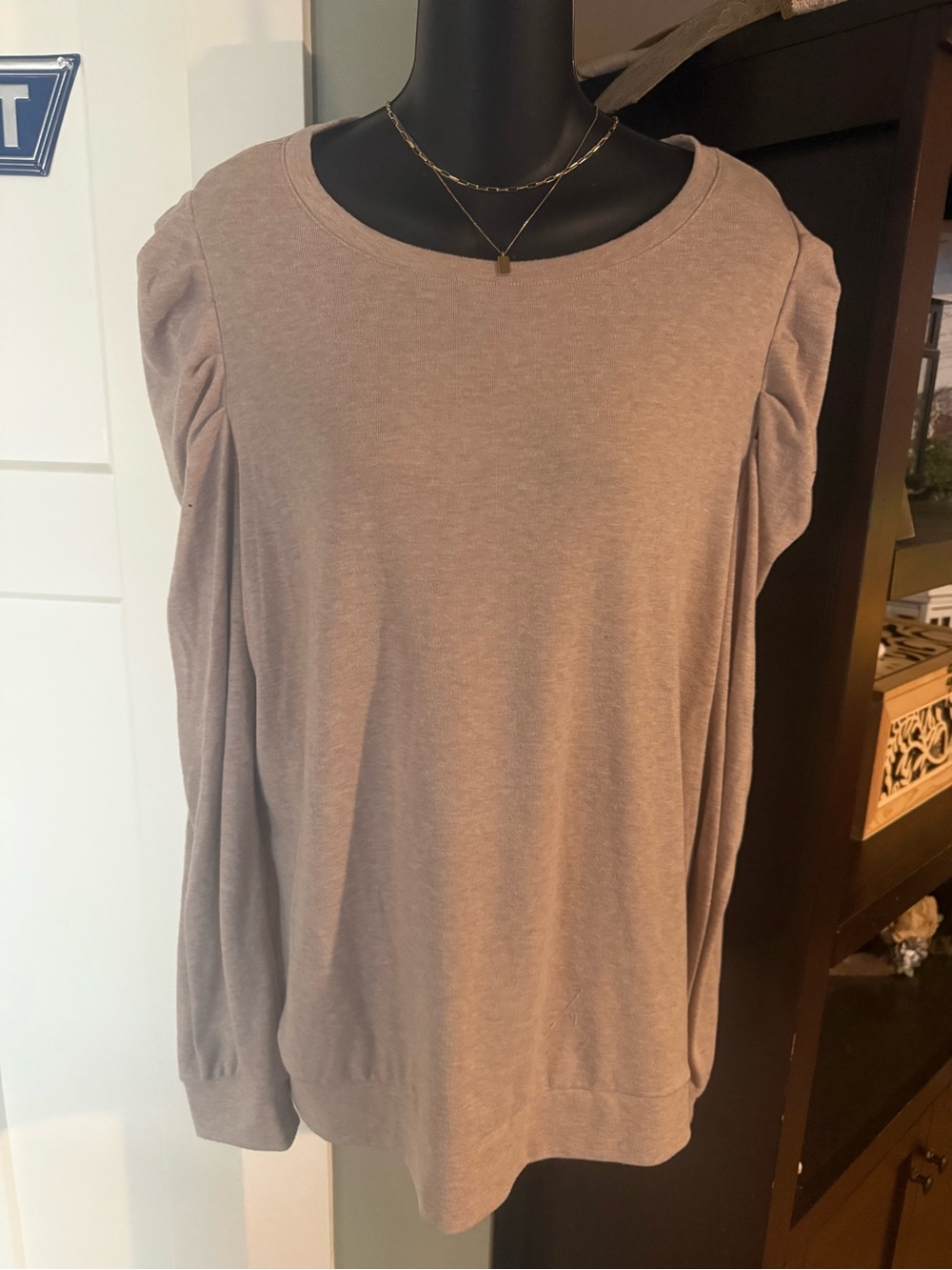 4/$16 Women's Puff Sleeve Crewneck Top - Taupe